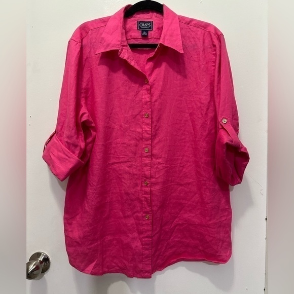 COPY - Chaps Fuchsia Color 100% Linen Buttoned Down Shirt Top Sz XL - Picture 1 of 6